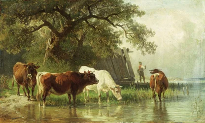 Boskapsvattning i ett flodlandskap, 1800-talet
